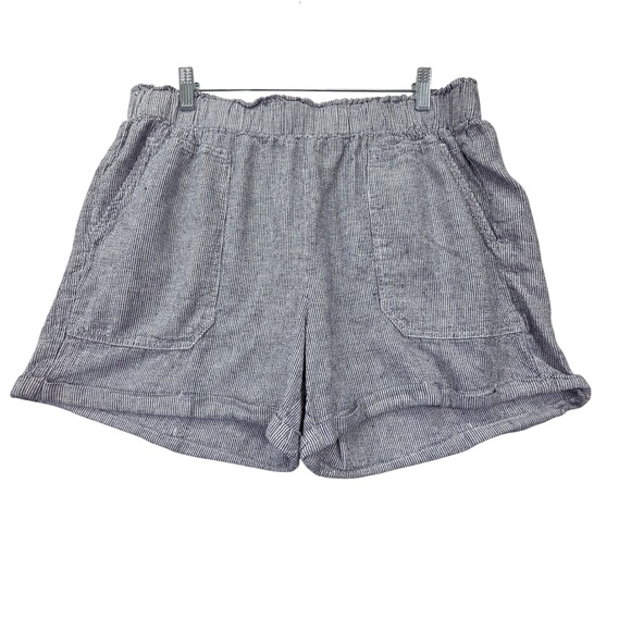Briggs Pants - Briggs Womens XL Blue White Striped Linen Blend Elastic Waist Shorts